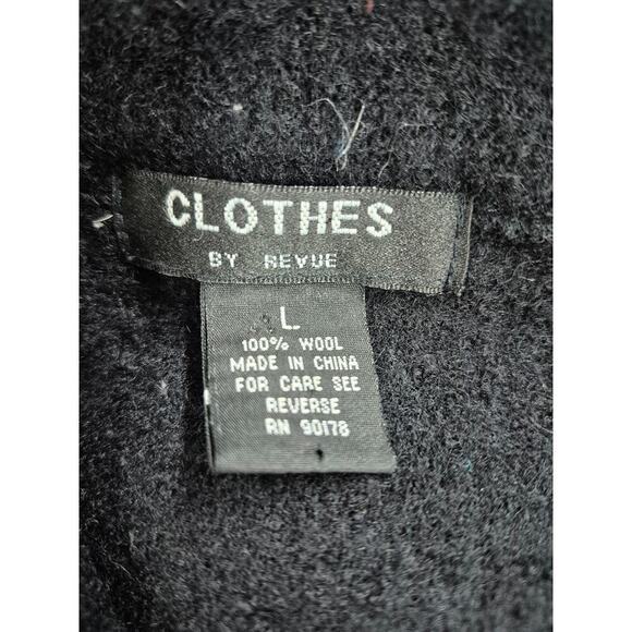 Clothes by Revue Black 100% Wool Sweater Jacket Floral Design Sz L - Picture 5 of 5